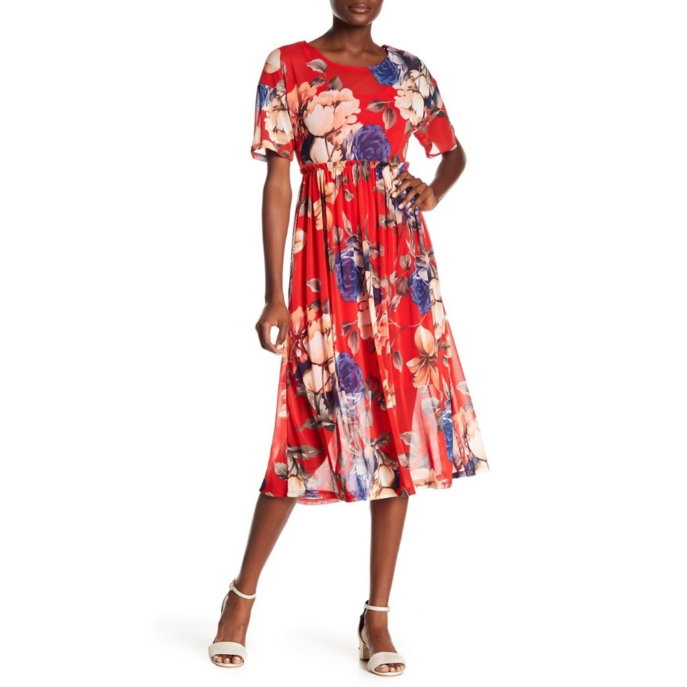 NWT WEST KEI Floral Mesh Midi Dress